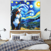 Starry Bernese Mountain Dog Portrait Leinwanddruck (Insitu (Schlafzimmer))