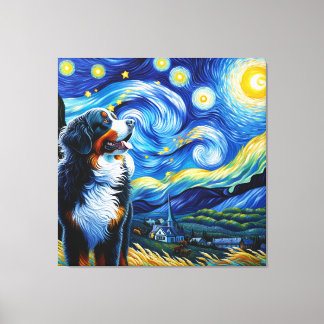 Starry Bernese Mountain Dog Portrait Leinwanddruck