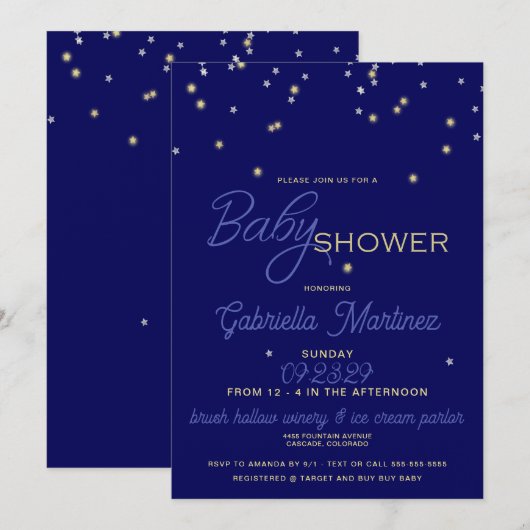 Starry Blue Baby Dusche Einladung (Vorne/Hinten)