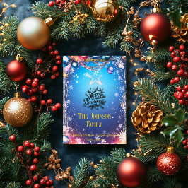 Starry Blue Christmas mit Custom Family Message Einladung