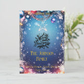 Starry Blue Christmas mit Custom Family Message Einladung (Stehend Vorderseite)