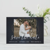 Starry Blue Night Sky Foto Save the Date Einladung (Stehend Vorderseite)