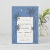 Starry blue Palm Trees boho Hochzeitseinladung Einladung (Stehend Vorderseite)