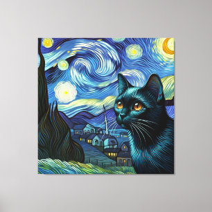Starry Bombay Cat Portrait - Portrait für Haustier Leinwanddruck