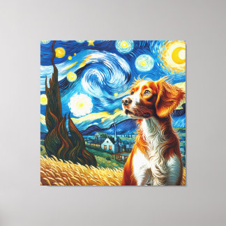 Starry Brittany Dog Portrait - Portrait für Hausti Leinwanddruck