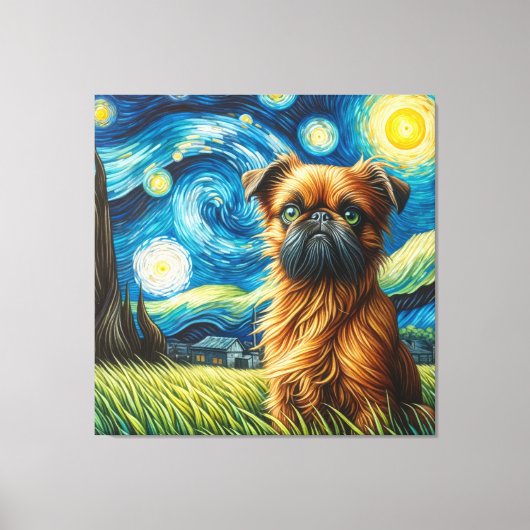 Starry Brussels Griffon Dog Portrait Leinwanddruck (Vorderseite)