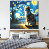 Starry Calico Cat Portrait - Haustier Portrait Leinwanddruck (Insitu (Schlafzimmer))