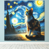 Starry Calico Cat Portrait - Haustier Portrait Leinwanddruck (Insitu (Holzboden))