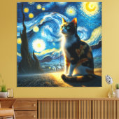 Starry Calico Cat Portrait - Haustier Portrait Leinwanddruck (Insitu (Wohnzimmer))