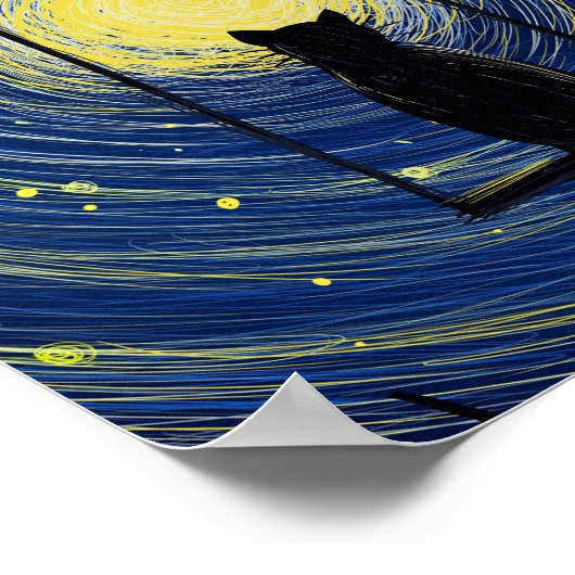 Starry Cat Night Canvas Print Poster (Ecke)