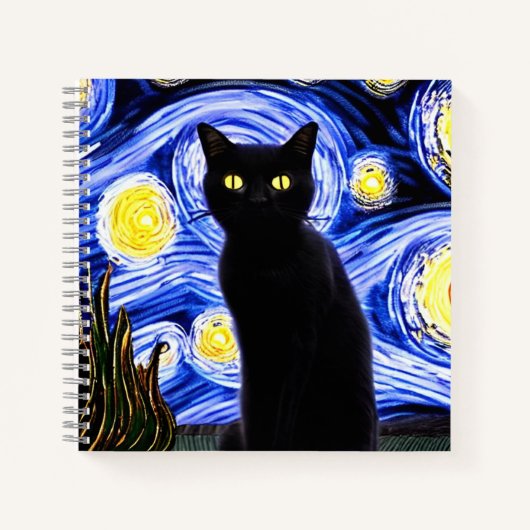 Starry Cat Night Notebook Notizblock (Vorderseite)