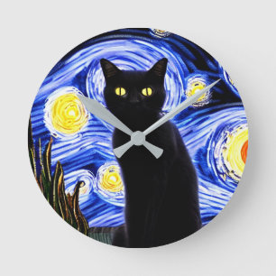 Starry Catty Night Round Clock Runde Wanduhr