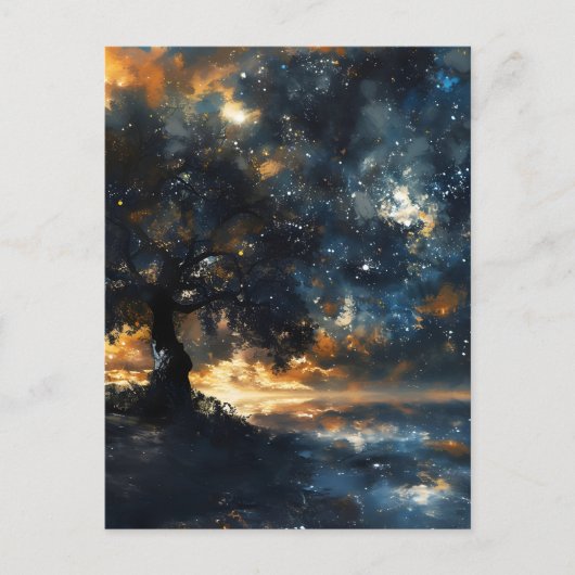 Starry Celestial Tree Dreamscape Feiertagspostkarte (Vorderseite)