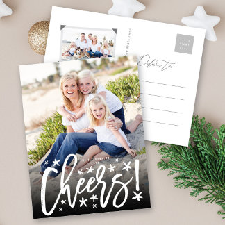 Starry Cheers Pinselstriche Modernes Neujahrs-Foto Feiertagspostkarte