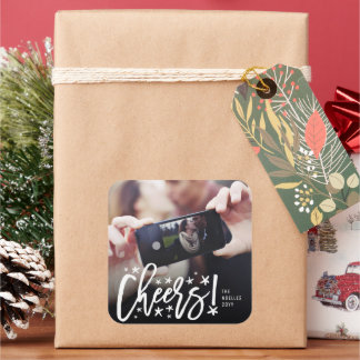 Starry Cheers Pinselstriche Modernes Neujahrs-Foto Quadratischer Aufkleber