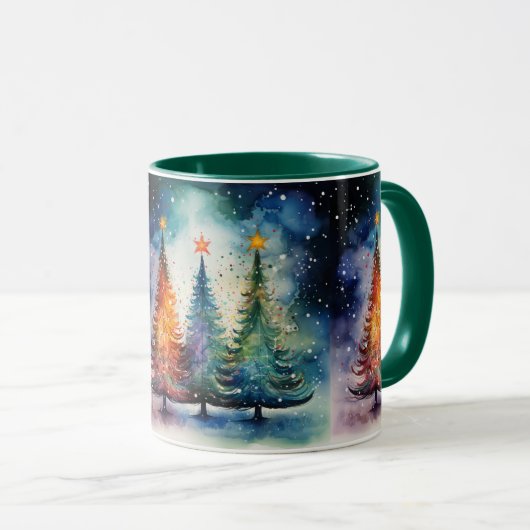 Starry Christmas Night Keramik Tasse (VorderseiteRechts)