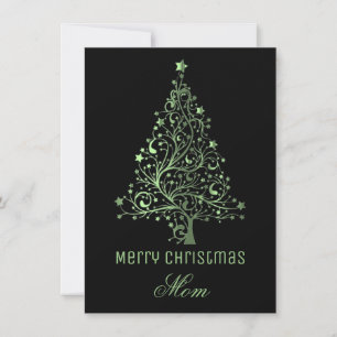 Starry Christmas Tree Black Green Metallic Look Feiertagskarte