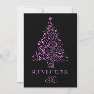 Starry Christmas Tree Black Pink Metallic Look Feiertagskarte