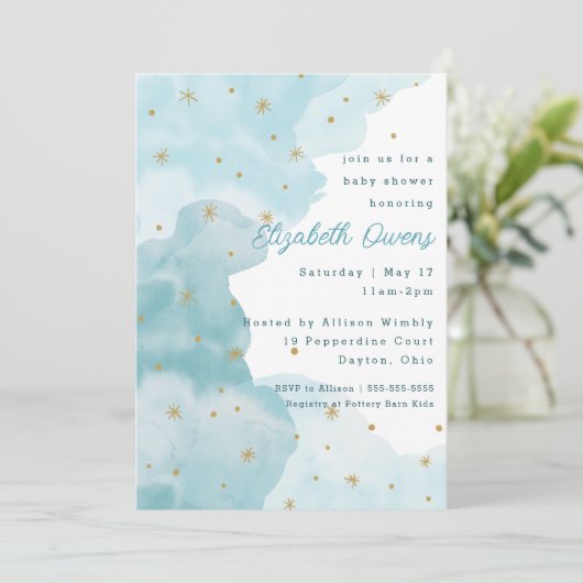 Starry Clouds - Blue-Baby Dusche Einladung (Stehend Vorderseite)
