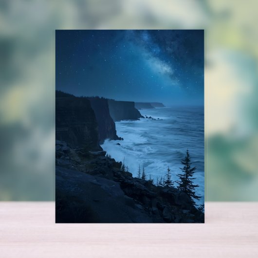 Starry Coastal Night - Serene Milky Way Ocean View Acrylschild (Neutral)