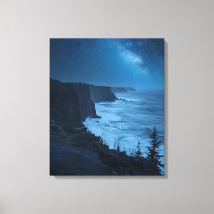 Starry Coastal Night - Serene Milky Way Ocean View Leinwanddruck