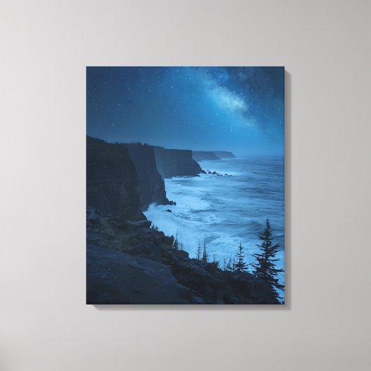 Starry Coastal Night - Serene Milky Way Ocean View Leinwanddruck (Vorderseite)