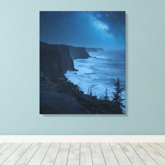 Starry Coastal Night - Serene Milky Way Ocean View Leinwanddruck (Insitu (Holzboden))