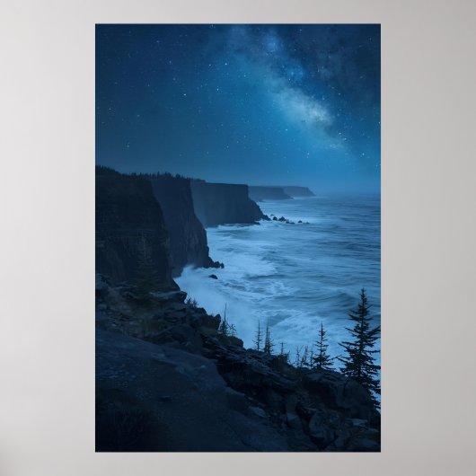 Starry Coastal Night - Serene Milky Way Ocean View Poster (Vorne)