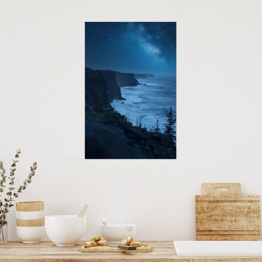 Starry Coastal Night - Serene Milky Way Ocean View Poster (Küche)