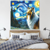 Starry Collie Dog Portrait - Portrait für Haustier Leinwanddruck (Insitu (Schlafzimmer))