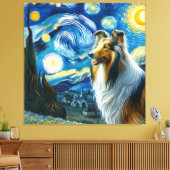 Starry Collie Dog Portrait - Portrait für Haustier Leinwanddruck (Insitu (Wohnzimmer))