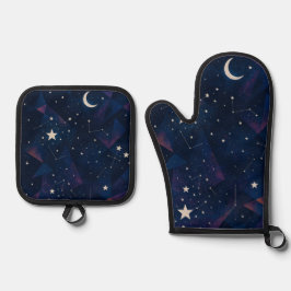 Starry Constellation Sky - HimmelsNachtmuster Ofenhandschuh & Topflappen-Set