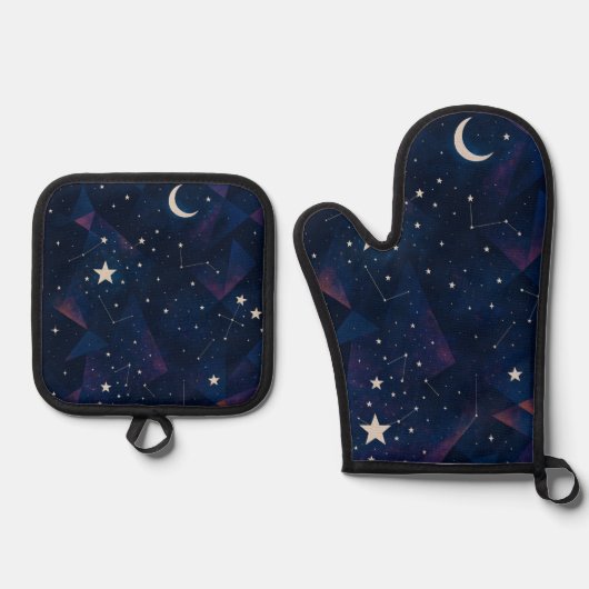 Starry Constellation Sky - HimmelsNachtmuster Ofenhandschuh & Topflappen-Set (Vorderseite)