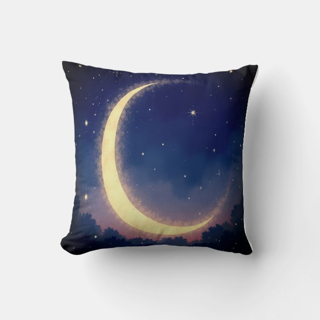 "Starry Crescent Moon Throw Kissen - Gemütlich (Vorderseite)