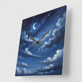 Starry Crescent Sky Poster - Illustration Style Quadratische Wanduhr (Winkel)