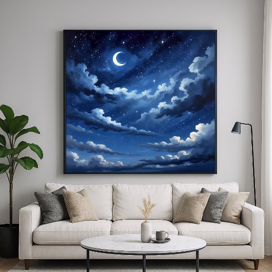 Starry Crescent Sky Poster - Illustrationsstil