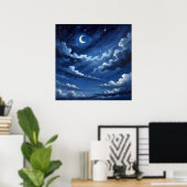 Starry Crescent Sky Poster - Illustrationsstil (Heimbüro)