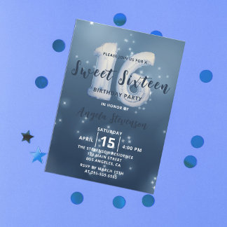 Starry Dark Blue 16 . Geburtstag Geburtstagseinlad Einladung