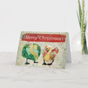 Starry Eyed Swans Vintage Merry Christmas Card Feiertagskarte
