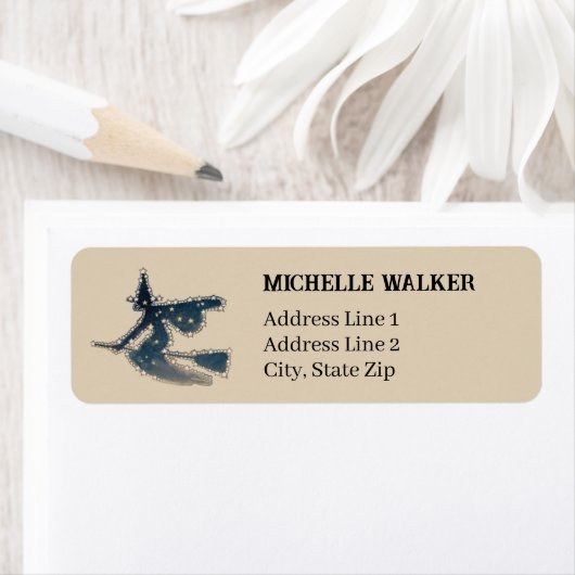 Starry Flying Hexe | Vintage Tan-Rücksendeadresse (Insitu)