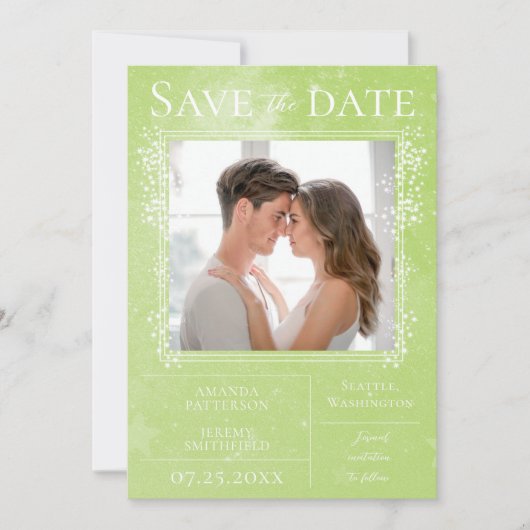 Starry Foto | Save the Date grün (Vorderseite)