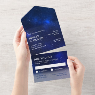 Starry Galaxy Blue Night Sky Wedding All In One Einladung