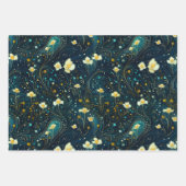 Starry Garden Bloms Blue, Gold Floral Decoupage Geschenkpapier Set (Vorderseite)