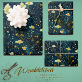 Starry Garden Bloms Blue, Gold Floral Decoupage Geschenkpapier Set