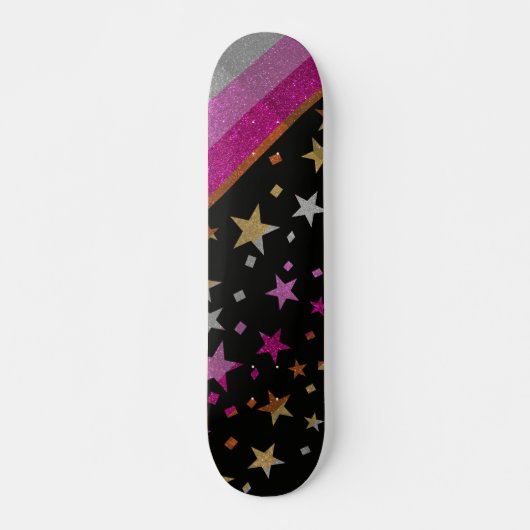 Starry Gay Pride Flag Funkelnd Lesbian Glitzer Skateboard (Vorne)