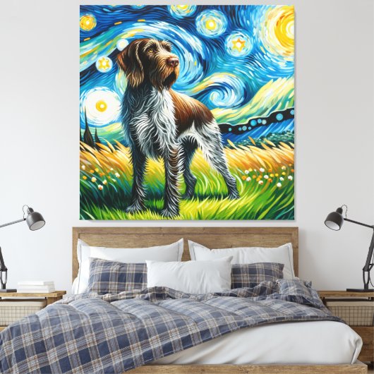 Starry German Drahthaar Pointer Dog Portrait Leinwanddruck (Insitu (Schlafzimmer))