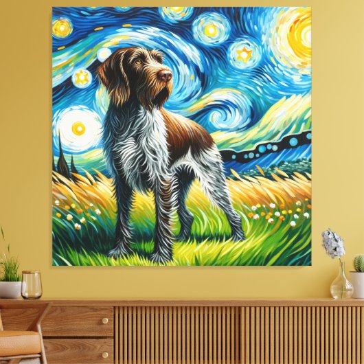 Starry German Drahthaar Pointer Dog Portrait Leinwanddruck (Insitu (Wohnzimmer))