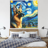 Starry German Shepherd Dog Portrait - Portrait für Leinwanddruck (Insitu (Schlafzimmer))
