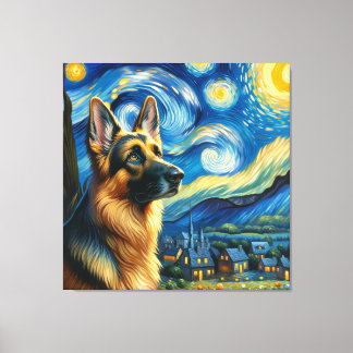Starry German Shepherd Dog Portrait - Portrait für Leinwanddruck