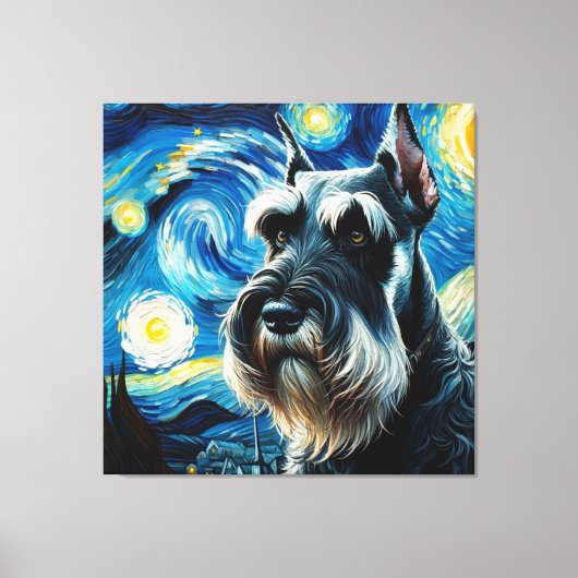 Starry Giant Schnauzer Dog Portrait - Pet Portrait Leinwanddruck (Vorderseite)
